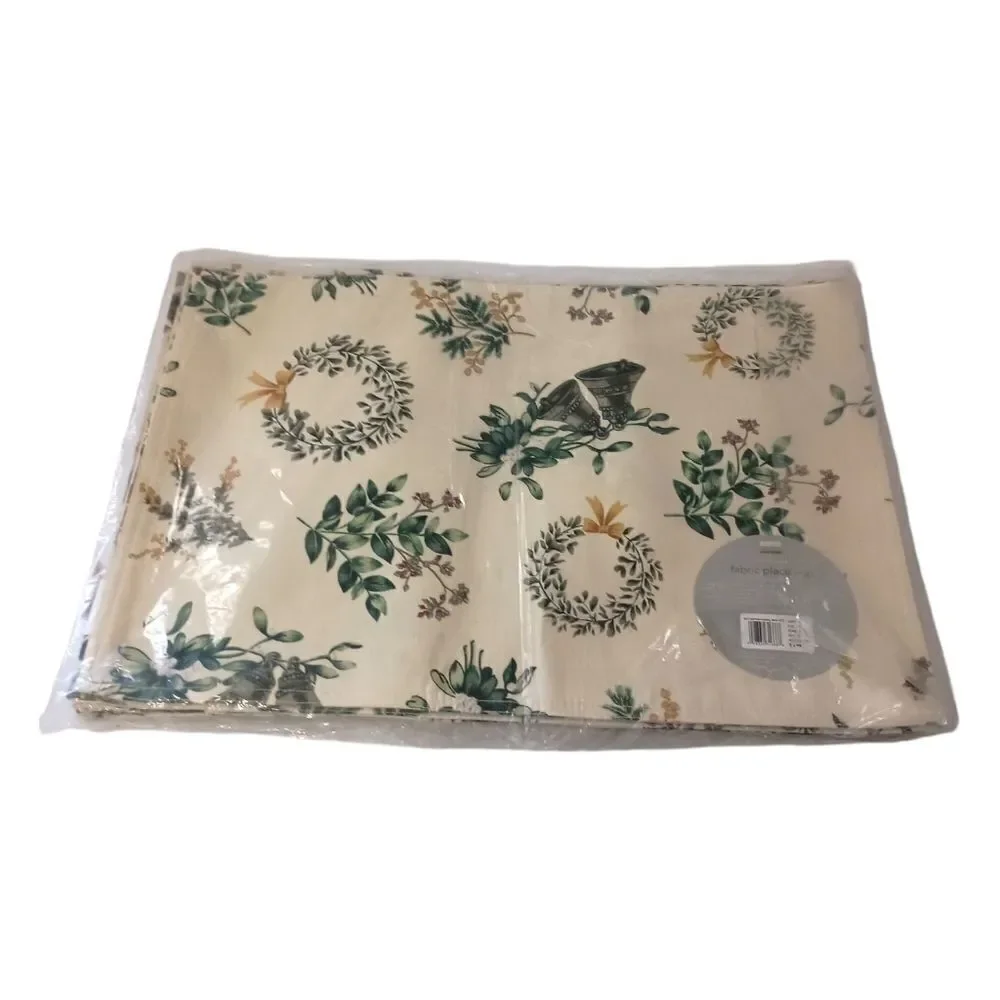 6 MARTHA STEWART Placements Bells Greenery Fabric Christmas Holiday Winter NEW.‎